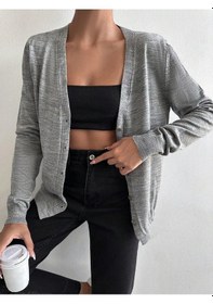 Resim Aqe Fashion Kadın Düğmeli Gri Triko Hırka Gri 