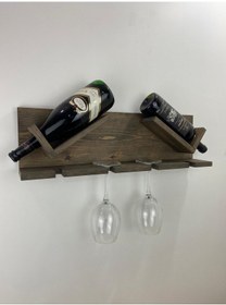 Resim Ahşap Şaraplık ve Kadeh Standı Ceviz 