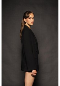 Resim Kadın Siyah Basene Oturan Oversize Blazer Siyah 
