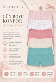 Resim Nicoletta Kız Çocuk Boxer Külot 5 Li Paket Pamuklu Likralı Kalpli Garson Anne Kız Kadın Boxer 