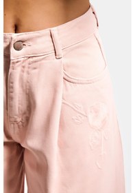 Resim Itsbasic Kadın Pudra 6s6-20 Wide Leg Pleat Fit Nakış Desenli Özel Tasarım Denim Jean 