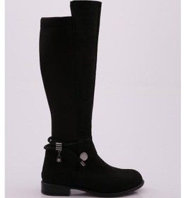 Resim Dgn 505-22k Kadin Arkasi Strech Yani Fermuarli Knee High Flats Çizme 505-1557-R1680 Siyah 