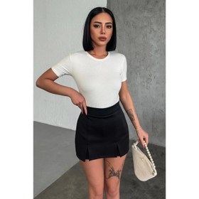 Resim Rahat Ve Şık Kısa Kollu Bisiklet Yaka Likralı Viskon Penye Body Ekru 