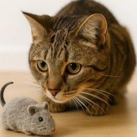 Resim SDT Group Sogud Gri Kurmalı Kedi Oyuncağı - Hareketli Fare Şeklinde Peluş Kedi Fare Oyuncağı - Pilsiz Kurmalı Mekanizma, Etkileşimli Av Oyunu - Ev Içi Egzersiz, Oynama ve Zihinsel Uyarılma Için 
