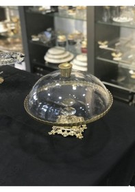 Resim Zen Home Avangard Gold Döküm Ayak Cam Gövde Cam Kapak Üstün Kaliteli Kek Fanusu gri 