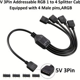 Resim 5V 3Pin Adreslenebilir RGB 1'den 4'e Bölücü Kablosu, Y Şekilli Fan ve Pc Led Şerit Uzatma Kablosu, LED Şerit ve ARGB Fan Bağlayıcısı, 4 Erkek Pin ile Donatılmış, ARGB 