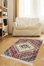 Resim On The Clouds Kilim Desenli Etnik Dijital Baskı Yıkanabilir Otantik Salon Halı ve Yolluk MEG701K, 80 x 50 