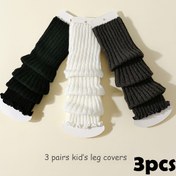 Resim 3'lü Paket Kız Çocukları için Dantelli ve Uzun Bacak Isıtmalı Tek Renk Sonbahar/Kış Orta Boy Çoraplar 