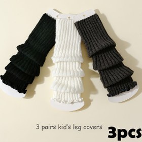Resim 3'lü Paket Kız Çocukları için Dantelli ve Uzun Bacak Isıtmalı Tek Renk Sonbahar/Kış Orta Boy Çoraplar 