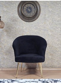 Resim Zafir Tekli Teddy Gold Kaplama Sivriltme Ayak Çay Seti Koltuk Tekli Berjer , Balkon, Salon, Ofis Siyah 