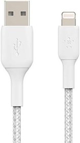 Resim Belkin Örgülü Yıldırım Kablosu (Hızlı Şarj Lightning - USB Kablosu) MFi Sertifikalı Şarj Kablosu, Örgülü Yıldırım Kablosu (0,15 m, Beyaz) 