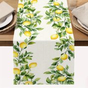 Resim 1 adet Limon ve Yaprak Baskılı Masa Koşucusu - 33.02x182.88 cm, Açık Bej Renkli Dikdörtgen Polyester Kumaş Canlı Limon ve Yeşil Yaprak Tasarımıyla, İlkbahar ve Yaz İç/Dış Mekan Yemekleri için Mükemmel, Ev Partisi Dekoru 