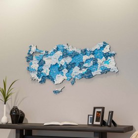 Resim Türkiye Siyasi Haritası - UV Baskılı 3D Ahşap Duvar Dekoru (Navy) - 70x36 cm 
