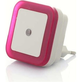 Resim Fuşya Işık Kare Tip Otomatik Gece Yanıp Gündüz Sönen Işık Sensörlü Ledli Gece Lambası Fuşya 