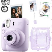 Resim Fujifilm Instax mini 12 Lila Fotoğraf Makinesi-10'lu Film-Kıskaçlı Resim Standı ve Simli Pleksi Kılıf Seti 