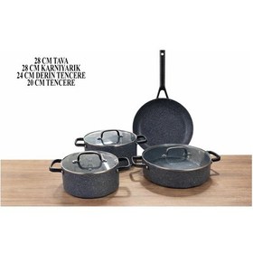 Resim Biogranit Granit Tencere Takımı 7 Parça Ekstra Dayanıklı, Yapışmaz Kaplama İndüksiyon Tabanlı Gri 