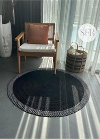Resim Jüt, Banyo Paspası, Mutfak, Yolluk Halı Kilim, Jüt kilim, Bohem Paspas, İskandinav Halı, Hediyelik, 140 x 140 Siyah 