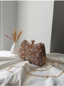 Resim Vivazzaluxe Kristal Taşlı Kadın Abiye, Clutch Çanta Bronz 