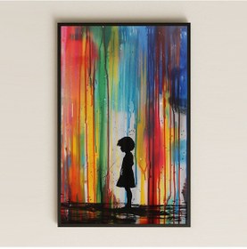 Resim Renk Yağmuru Temalı Çocuk Siluetli Şeffaf Pleksi Tablo 