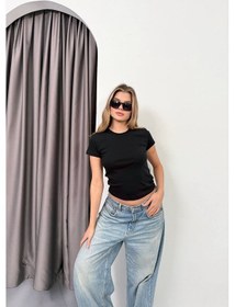 Resim Vadon 1003 Kadın Pamuklu Slim Fit Bisiklet Yaka Yumuşak Dokulu Basic T-shirt Siyah 