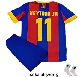 Resim Neymar Jr Barcelona 2011 Şampiyonlar Ligi Bordo Retro Çocuk Forma T-Shrt Takımı Çorap+Bileklik Yanında 