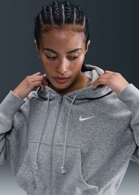 Resim W NSW PHNX FLC CROP FZ HD Gri Kadın Fermuarlı Sweatshirt 