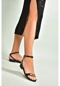 Resim Fox Shoes U726017209 Siyah Alçak Topuklu Kadın Sandalet Siyah-suni Deri 