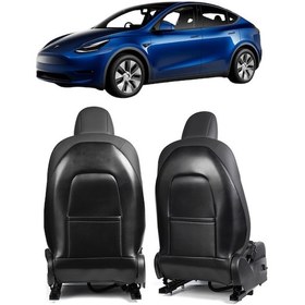 Resim Tesla Model Y / Model 3 Ön Koltuk Arkasına Takılan Koruyucu Kaplama Sağ Ve Sol, 2 Adet Set Olarak, Karbon Siyah Renk 