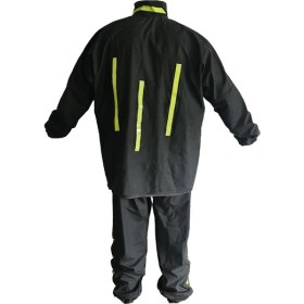 Resim Sera Trend Motorcu Yağmurluk Reflektör Çizgili Alt Üst Takım Yağmurluk Su Geçirmez Dikişsiz Fermuarlı Siyah Yağmurluk 