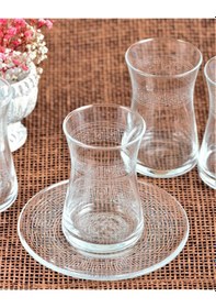 Resim 12 Parça Çay Seti - Paşabahçe Heybeli Antik Desen Şeffaf 