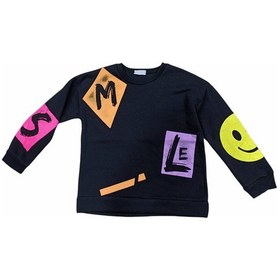 Resim İrem Kız Çocuk Smile Yazı Desenli Sweatshirt Siyah 