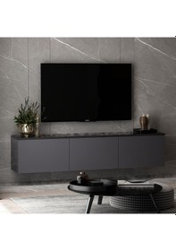 Resim Neon 3 Kapaklı Duvara Monte Tv Ünitesi, Tv Sehpası Antrasit Mermer Desen - Antrasit Antrasit 