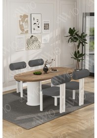 Resim Avvio Lora Serisi Bohem Ayak 4'lü Metal Pofi Demonte Sandalye 80x140 Masa Sandalye Takımı Akça Masa Sandalye Beyaz Kumaş Gri 