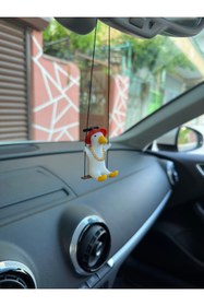 Resim 3dbaydesign Altın Zincirli Sallanan Şapkalı Ördek Yeni Trend Dikiz Ayna Süsü (beyaz Sarı Kırmızı) 