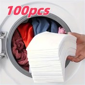 Resim 100 adet Renk Yakalayıcı Kağıt, Boyama Emici Kağıt, Çamaşır Makinesinde Renk Kaymasını Önleyici Yaprak Desenli Kumaş 