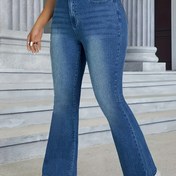 Resim Kadınlar için Büyük Beden Moda Geniş Paça Kot Pantolon, Zarif Düz Renk kot, %65 %20 Polyester %14 Viskon %1 Spandeks, Orta Esneklik, Tüm Mevsimler, Yıkanmış Bitiş, Dokuma Kumaş, 410g/m² - Rahat Şık 
