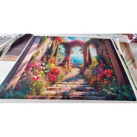 Resim Venspor Bahçe Manzaralı Deniz Görünümlü Çiçekli Arkaplan 200x150cm Fon Duvar Örtüsü 