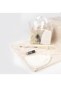 Resim Seccade + Tesbih + Takke + Esans Seti Çantalı Asetat Kutu, Krem Krem 110 x 64 