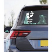 Resim Arabada Bebek Var Kalp Oto Araba Sticker 23CM Beyaz Renk 