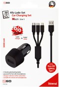 Resim 2go araba şarj aleti usb girişli + 3 lü universal kablo 12V/24V hızlı şarj adaptörü 