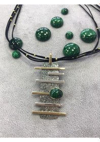 Resim Malahit Malakit Taşlı Gümüş Set 925 Ayar 