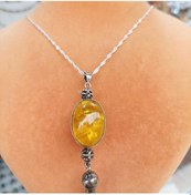 Resim Firuze Gümüş Kehribar Taşlı Sallantılı Gümüş Kolye F1600679 