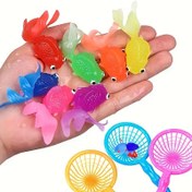 Resim 6 adet Plastik + 1 adet Ağ Çantası Yüzen Simülasyon Yumuşak Kauçuk Balık Oyuncak, İç ve Dış Mekan Su Oyunları için, Yaz Parti Süsleri ve Malzemeleri, Pil Gerektirmez, Sadece Evcil Hayvanlar İçin 