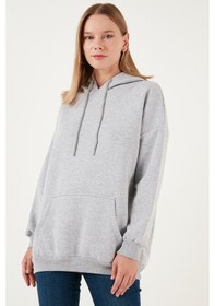 Resim Lela Regular Fit Pamuklu Kapüşonlu Yaka Şardonlu Kışlık 2'Li Paket Bayan Sweat 5863854S2 Gri Melanj-Kahve 
