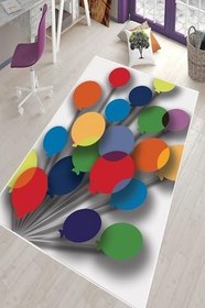 Resim Pelangi Çok Renkli Uçan Balon Desenli Yıkanabilir Kaymaz Taban Leke Tutmazbebek Ve Çocuk Odası Halısı, Çok Renkli 60 x 200 