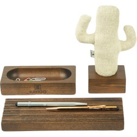 Resim Kayigo Woody Koyu Kahverengi Ahşap Üçlü Ofis Seti - Bej Kaktüs 