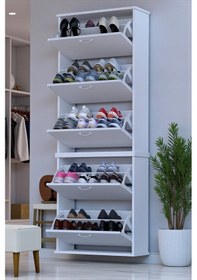 Resim Eliusta Sho Beş Düşer Kapaklı Ayakkabılık Beyaz Renk 72 Cm Asma 72x193x26 Cm Ayakkabılık Beyaz 