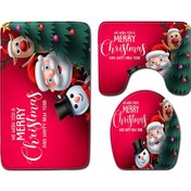 Resim Ranyeek Noel Baba Desenli Banyo Seti: Dikdörtgen Paspas + Tuvalet Kapağı + Banyo Matı, Flanel Malzeme, Kaymazsız Taban, 3 Parça 45x75 Cm Çok Renkli 