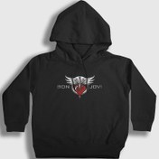 Resim Unisex Çocuk Siyah Heart Bon Jovi Kapüşonlu Sweatshirt 