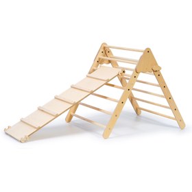 Resim Foldable Mountain Climbing Triangle with/out Ramp in Natural Finish - With Ladder/Slide Ramp 